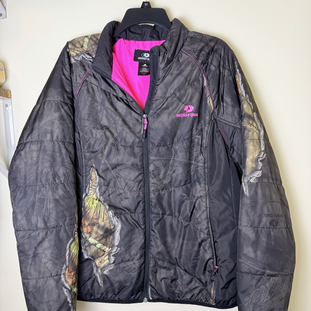 RealTree Jacket Womens 2X Black Puffer Mossy Oak Camo Hunting Lined Coat Lady